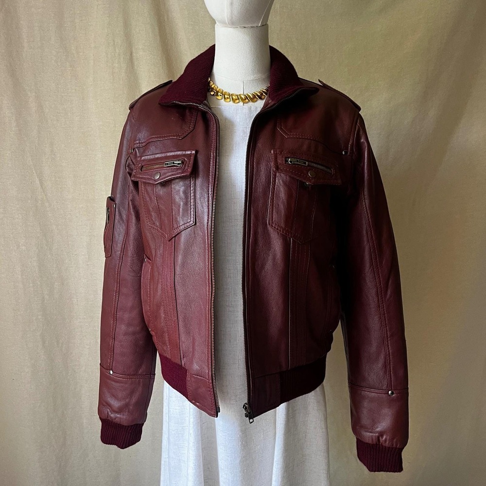 Vintage New York Burgundy Leather Bomber Jacket‎ Quilted Lining M/L USA - Picture 8 of 8
